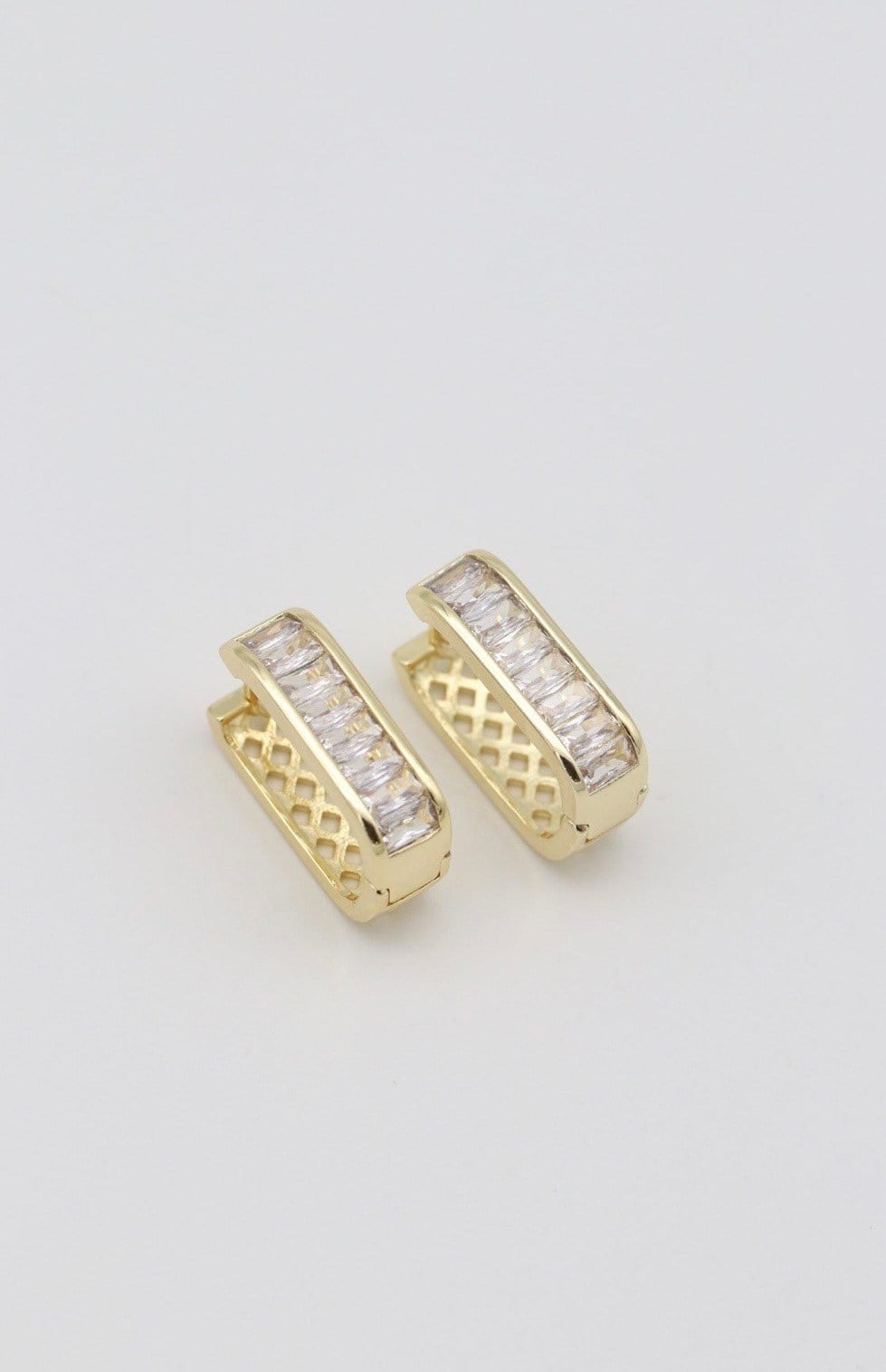22 mm Baget Taşlı Gold Çelik Halka Küpe