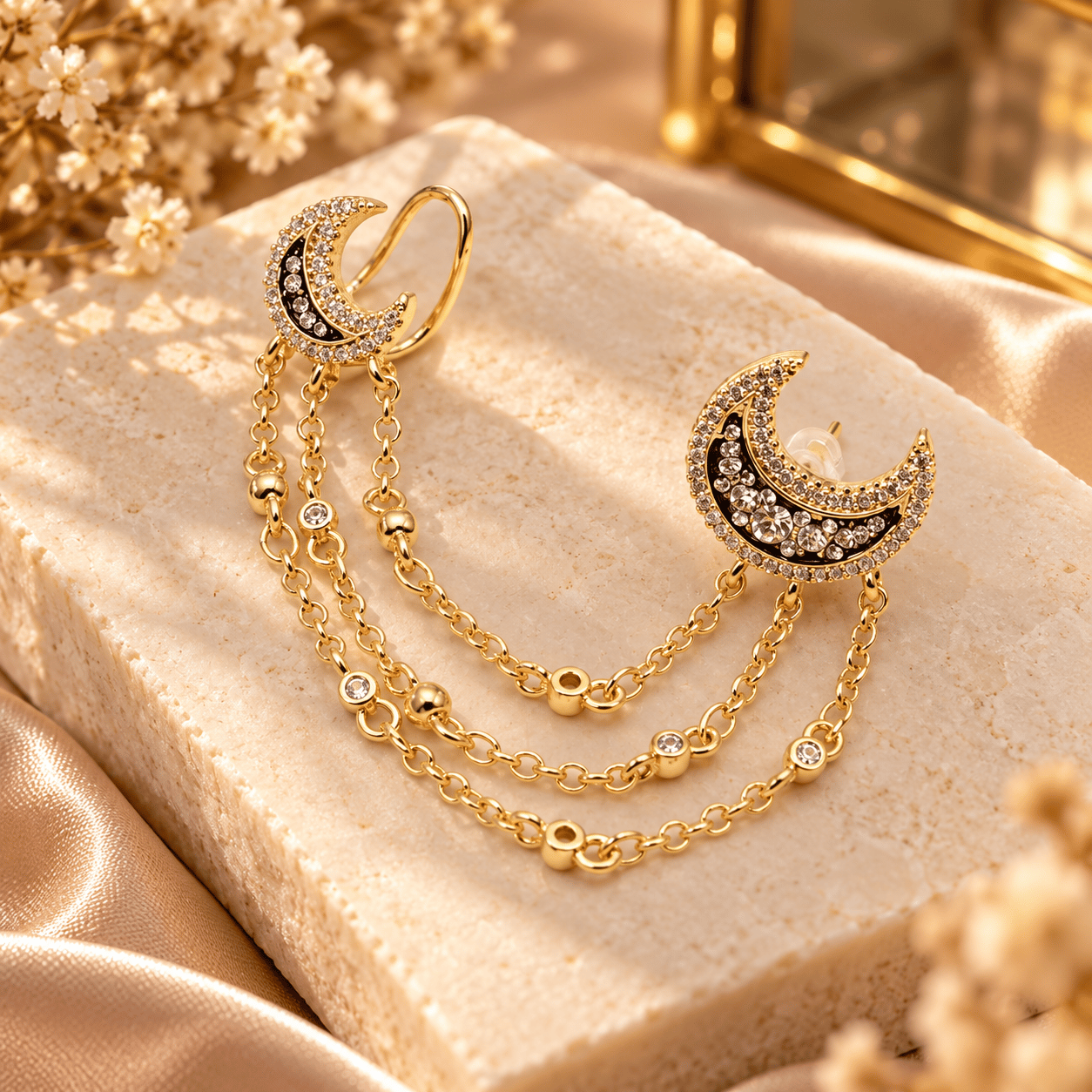 Ay Işığı Zincirli Earcuff