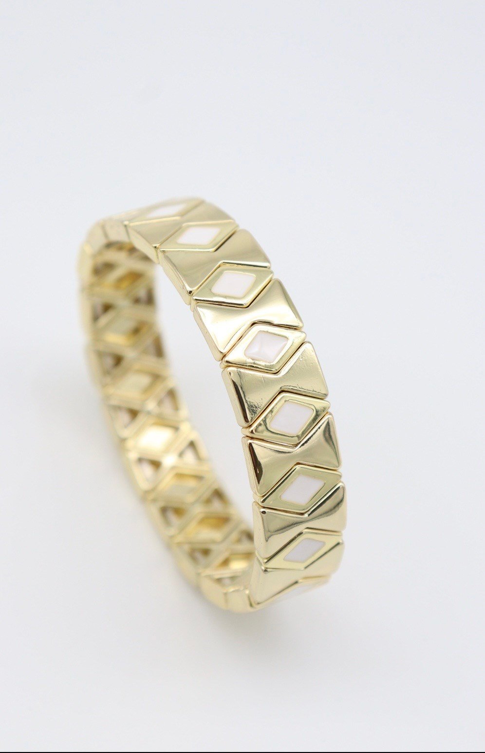 Gold Beyaz Mineli Geometrik Lastikli Çelik Bileklik