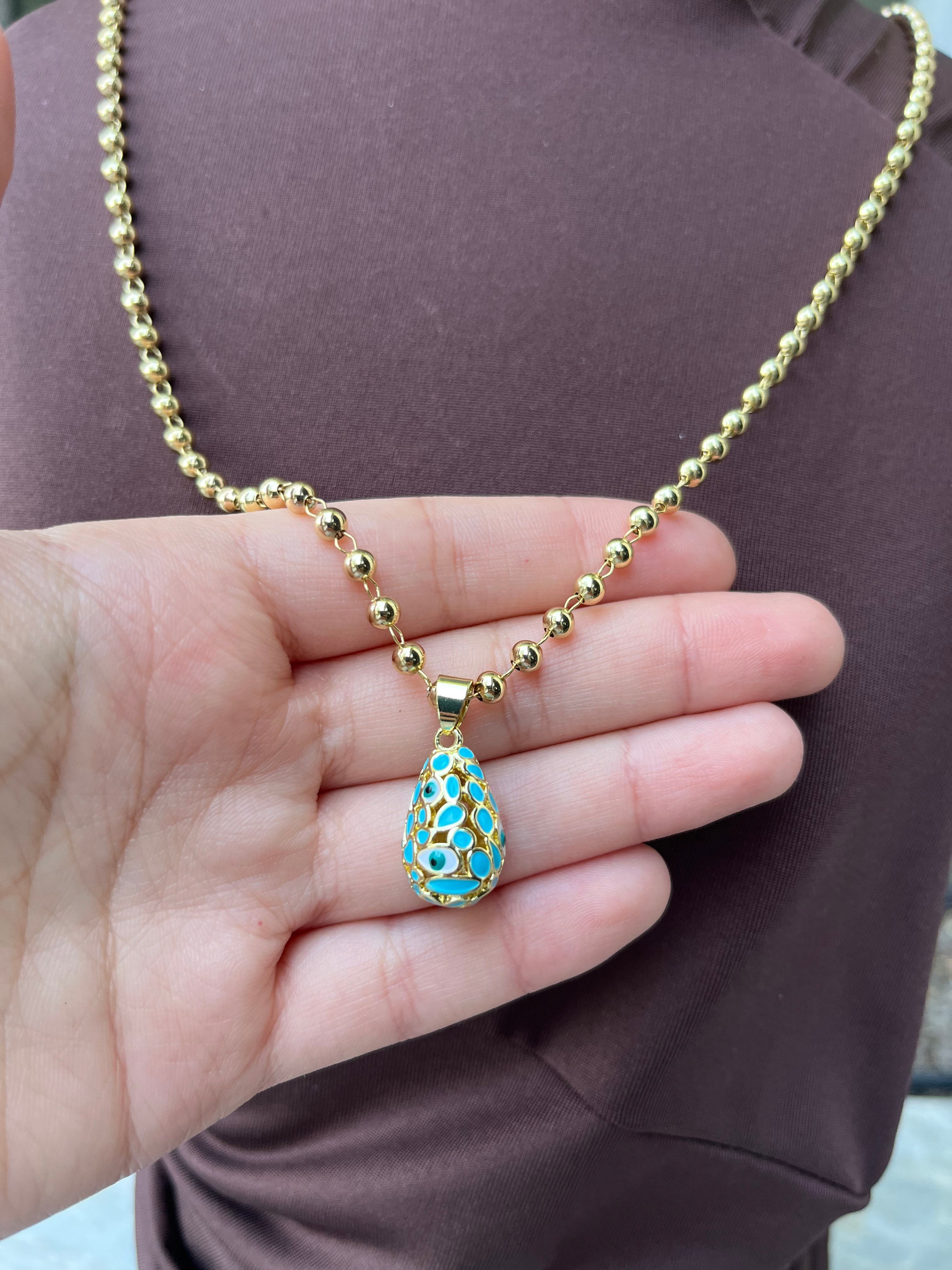 Gold Nazar Damla Kolye – 60 CM