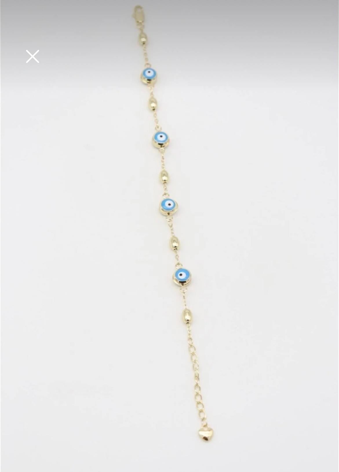 Gold Renkli Zincirli Mavi Boncuk Çelik Ayarlanabilir Bileklik (17+4 cm) | Minimal Takı