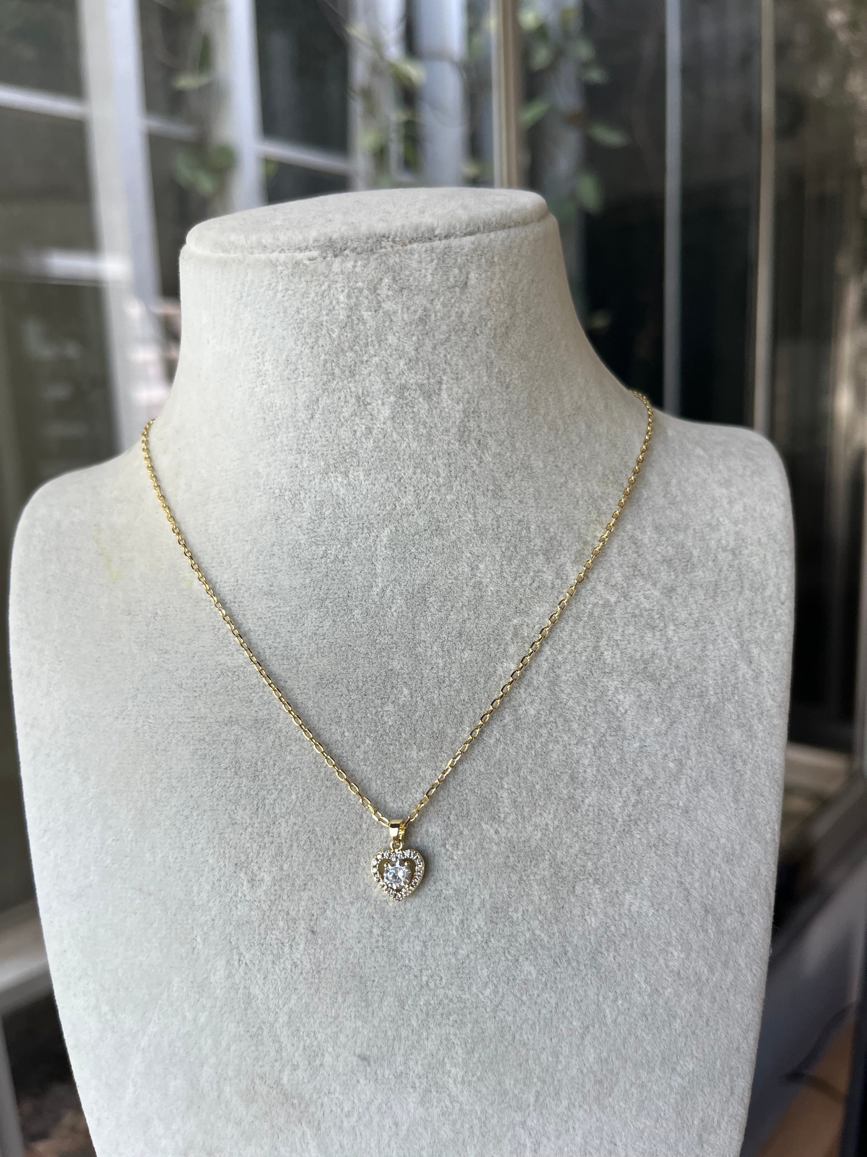 Işıltılı Kalp Gold Çelik Kolye