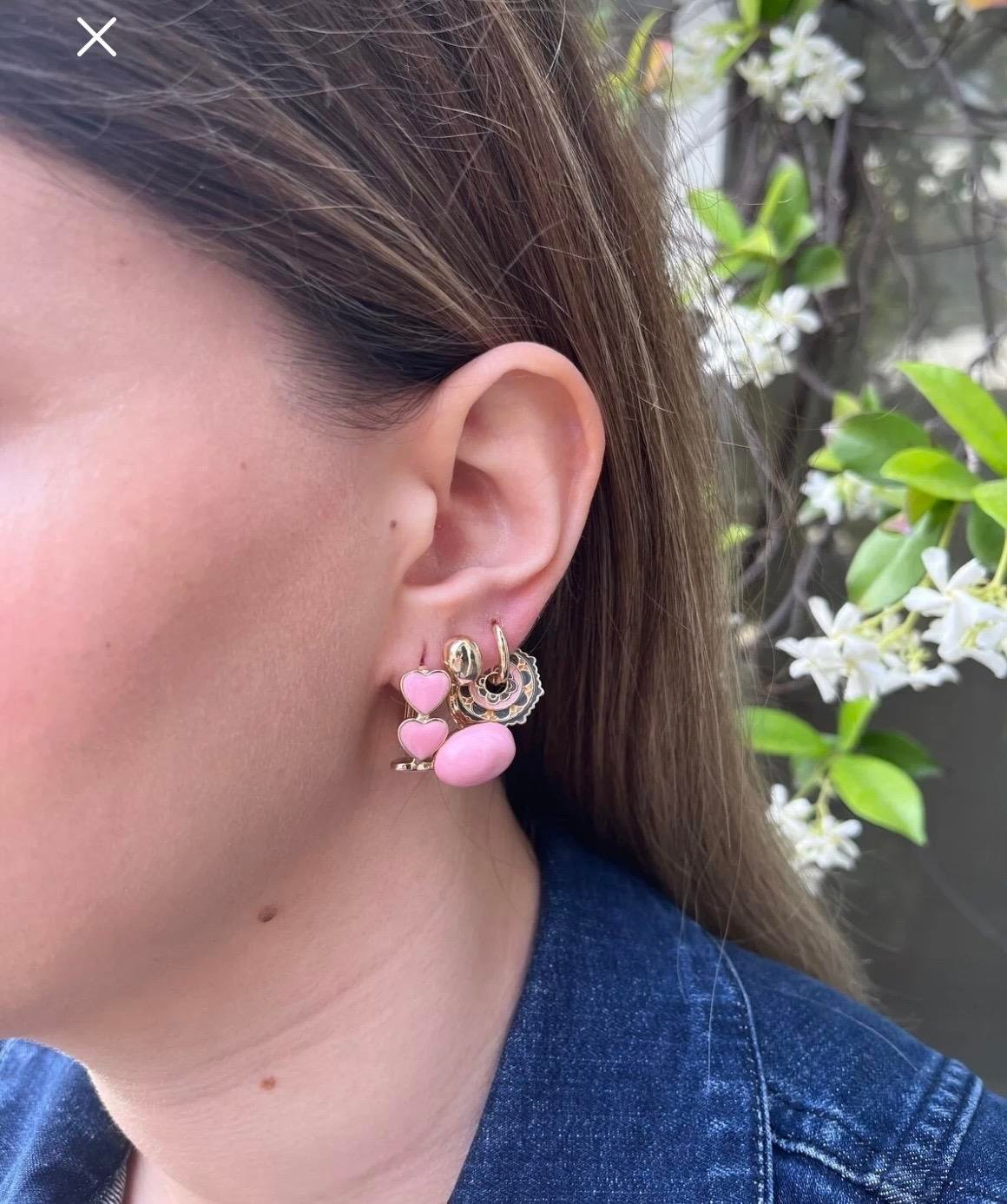 Pembe Kalpli Etnik Desenli Çelik 3'lü Küpe – Zarif ve Şık Tasarım