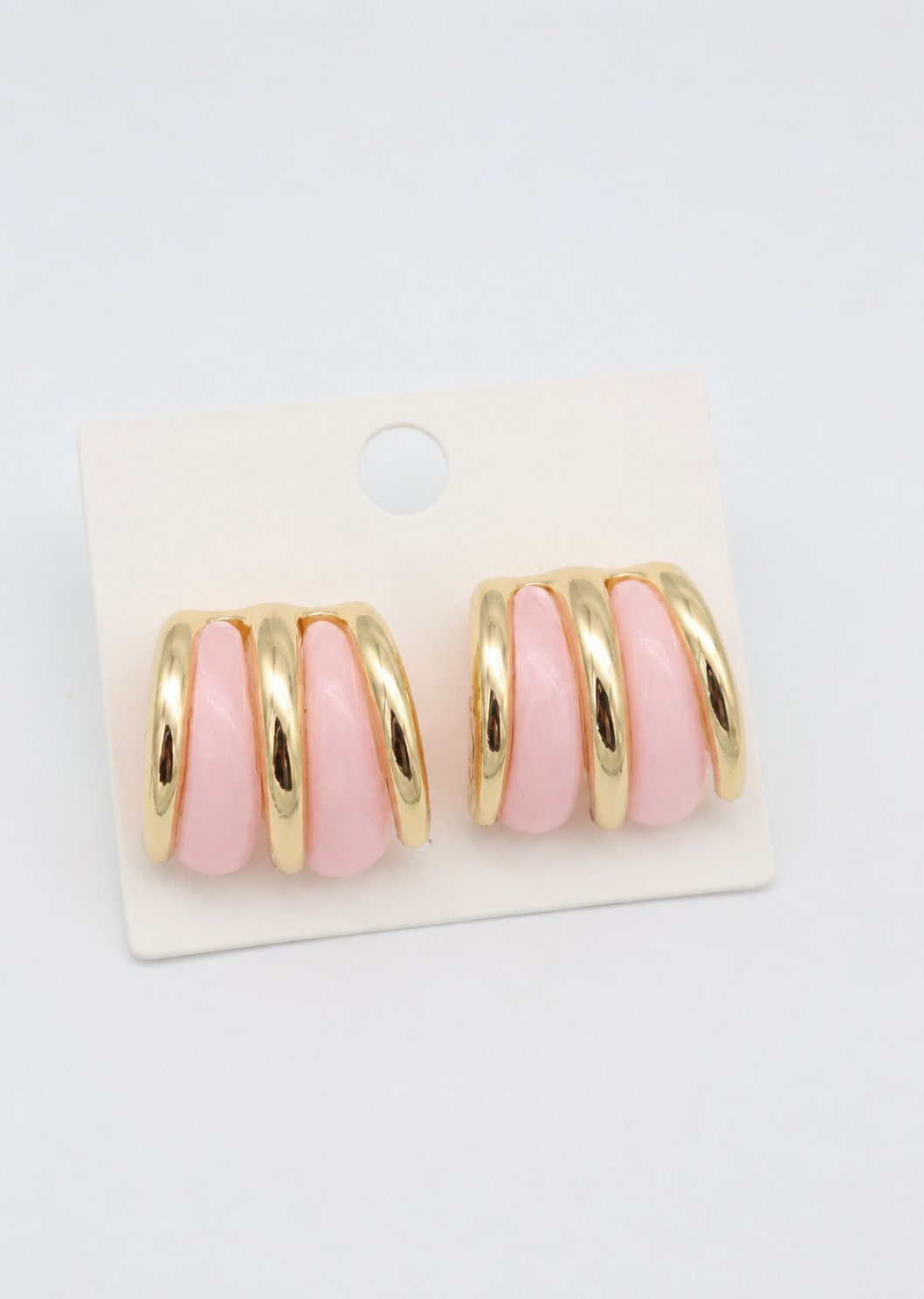 Pembe Mineli Gold Renk Çelik Küpe