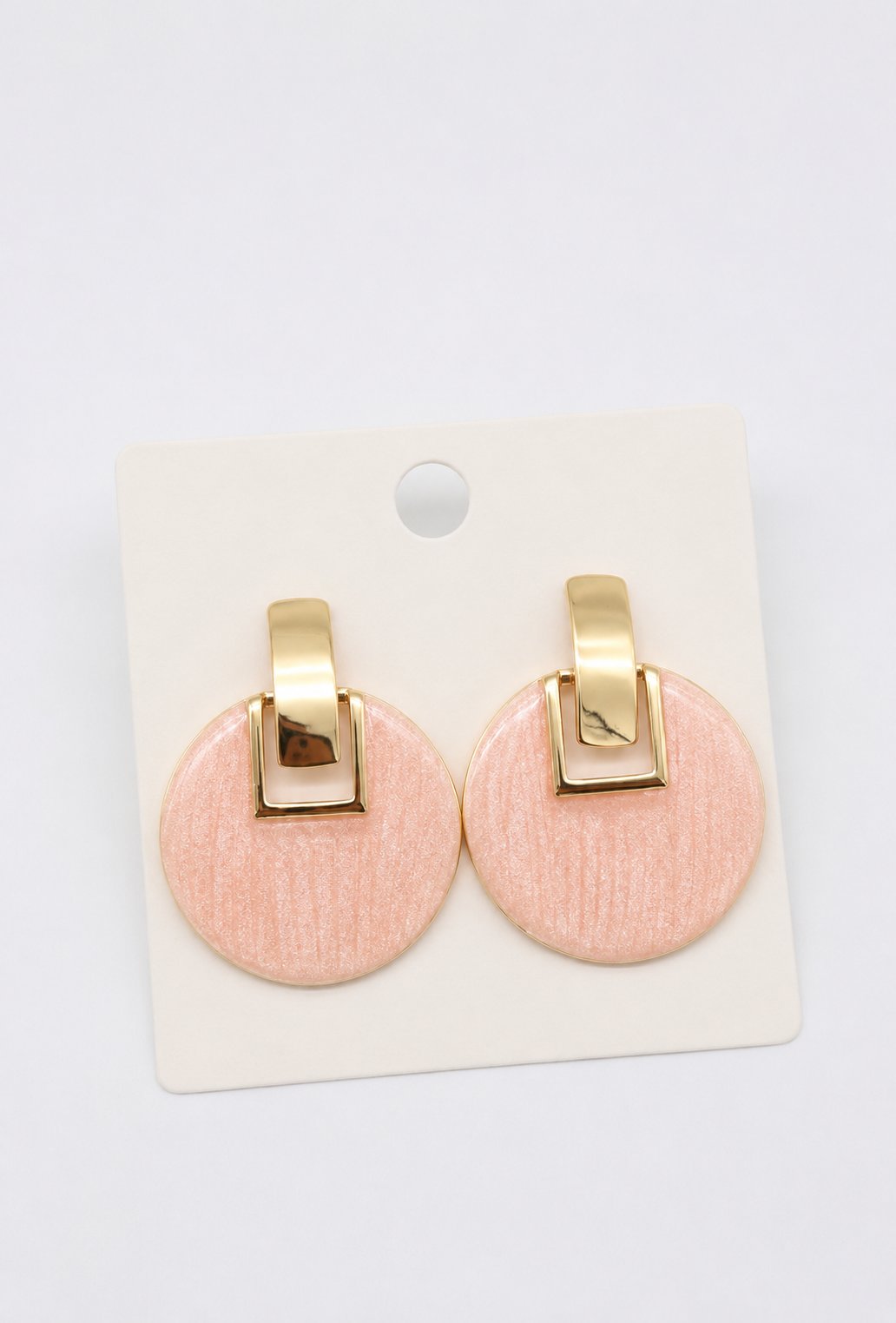 VIP Pudra Pembe Dokulu Yuvarlak Çelik Küpe 40 mm 