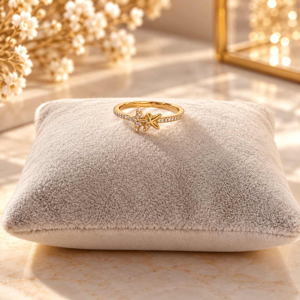 Xuping Gold Yıldız Figürlü Taşlı Çelik Yüzük – 8-9 Numara Seçenekli