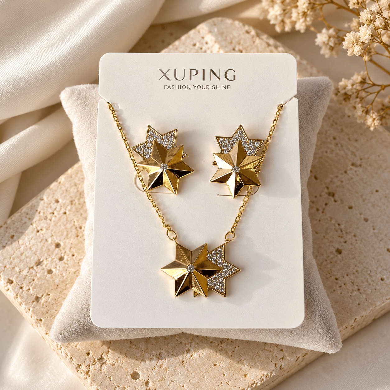 Xuping Yıldız Kolye Küpe Seti (Kolye 47+5 cm, Küpe 2 cm)