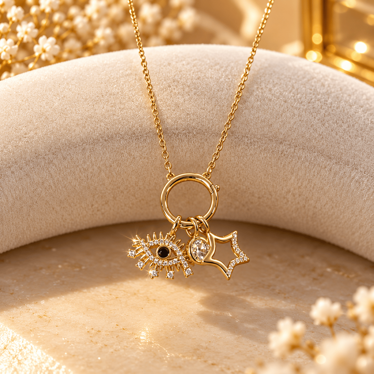 Yıldız & Göz Charm Kolye – 45+5 cm