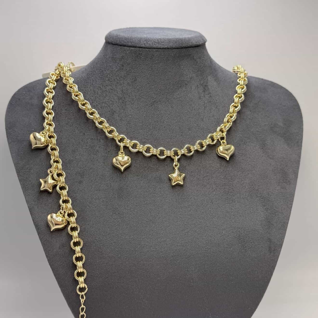 Yıldız & Kalp Detaylı Gold Set (Ayarlanabilir)