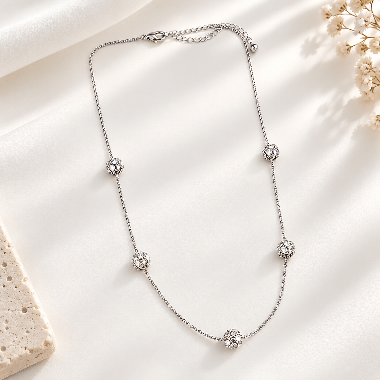 Zarif Taşlı Zincir Kolye – 45+5 cm 