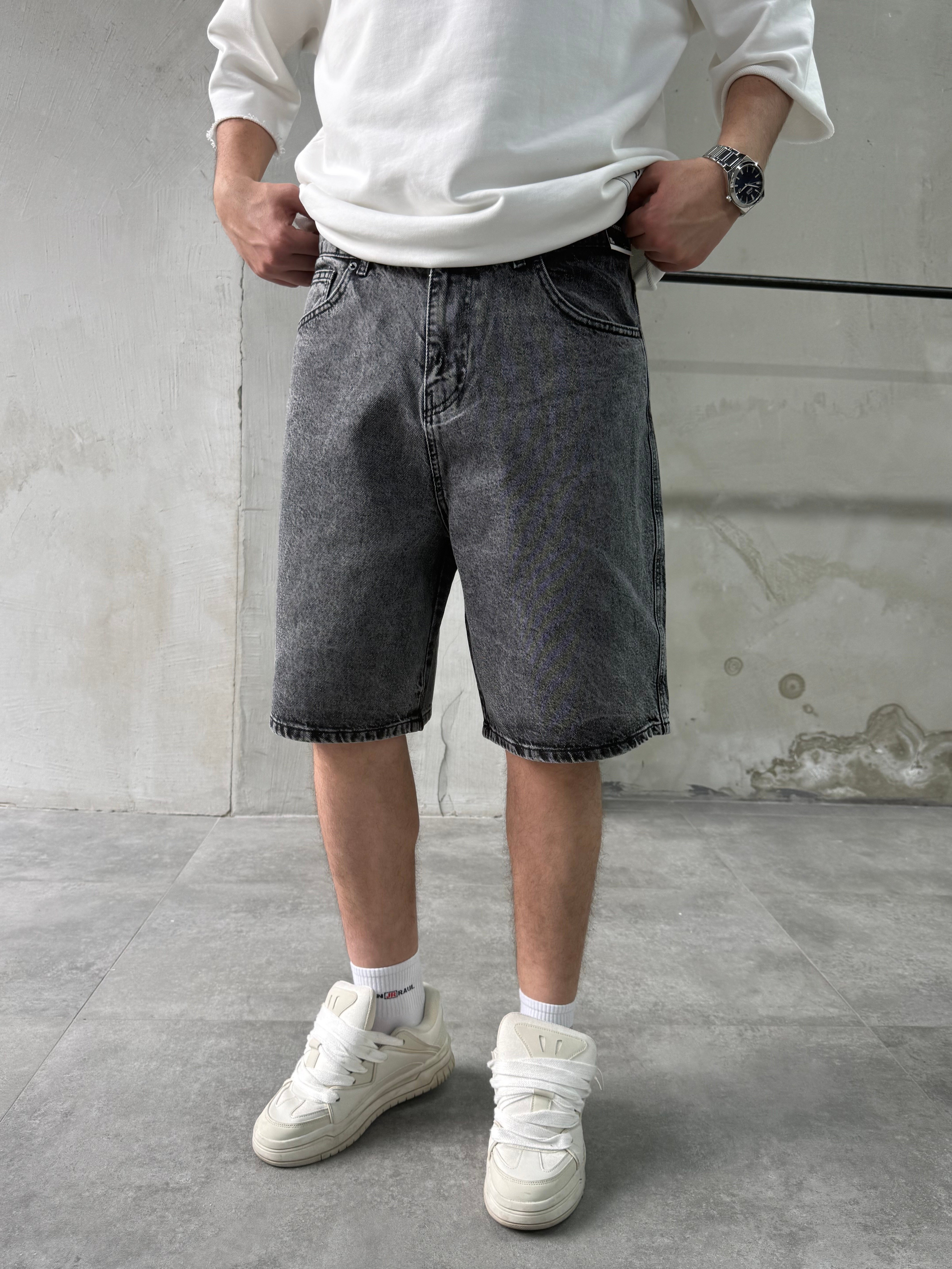 Baggy Fit Bermuda Gri Denim Şort