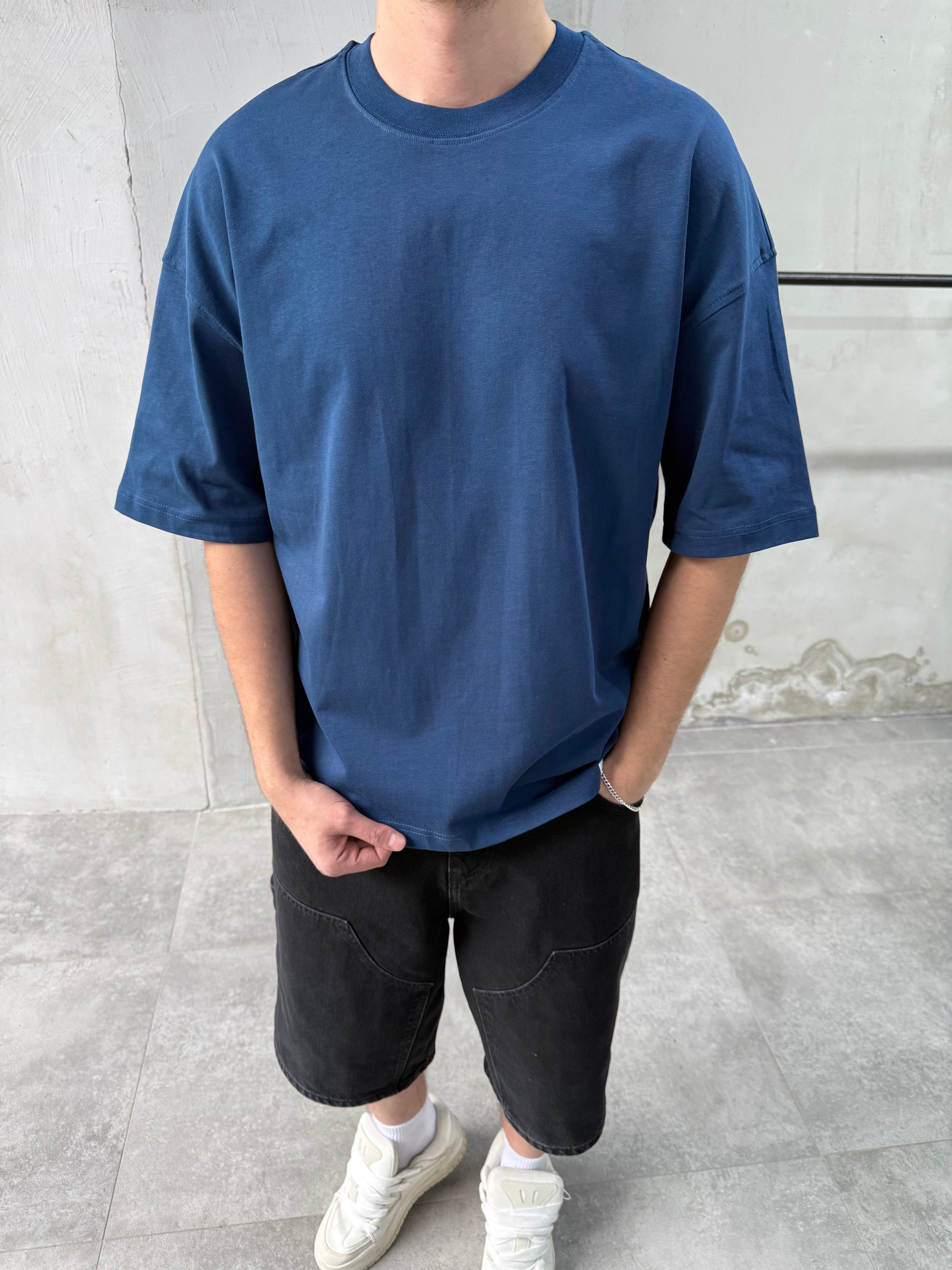 Basic Oversize İndigo T-shirt