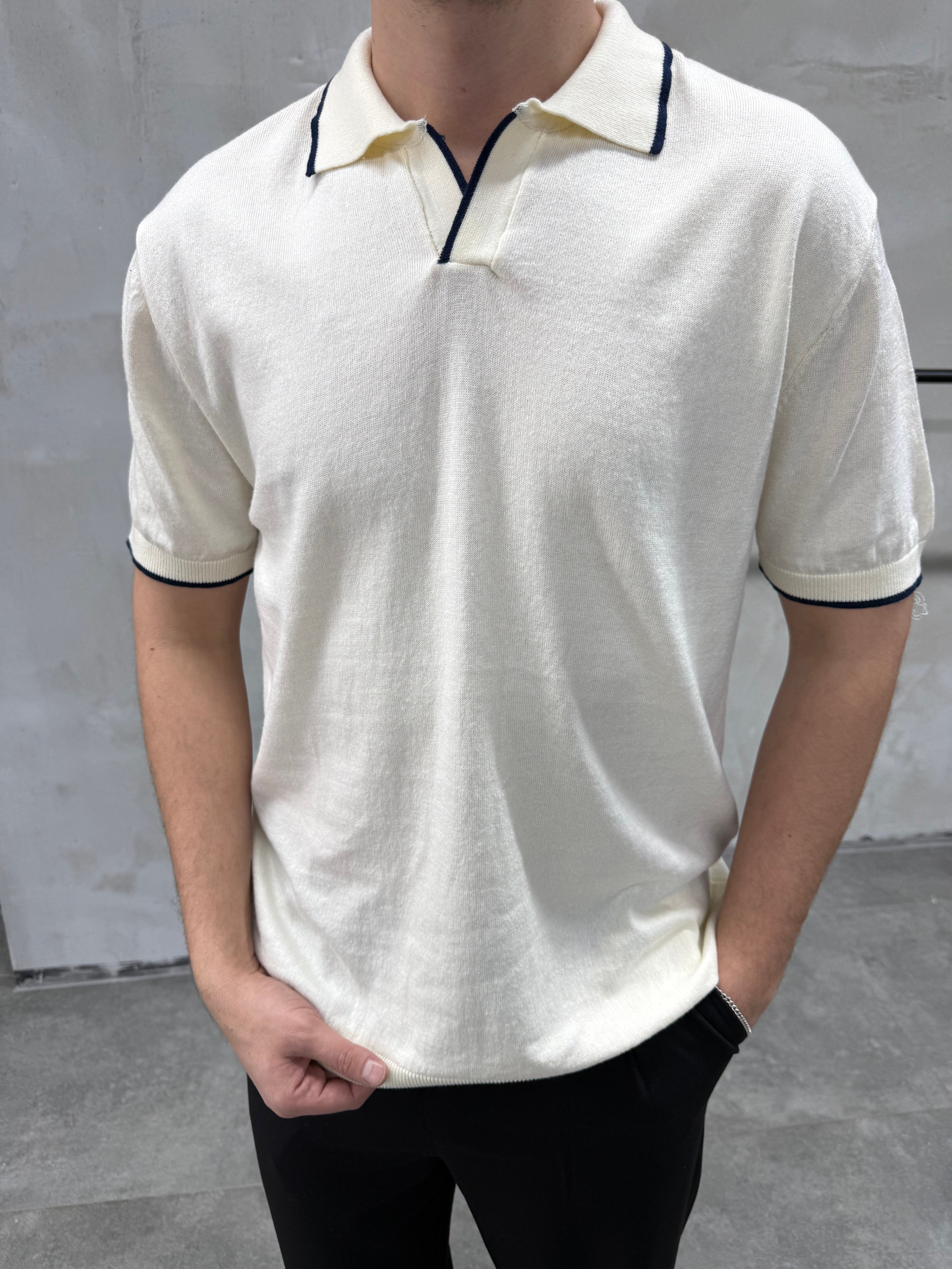 Basic Polo Yaka Ekru Triko T-shirt