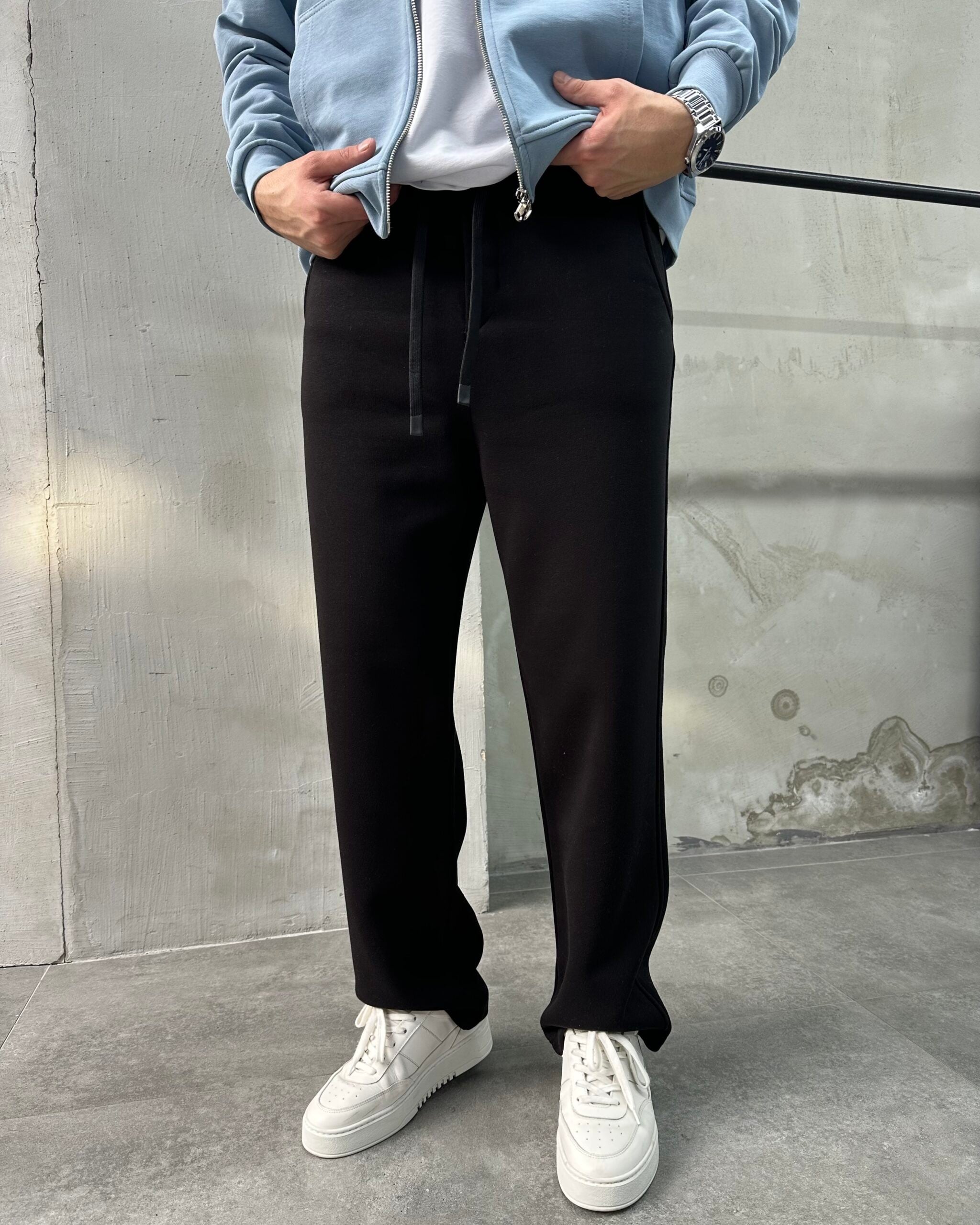 Basic Şardonlu Siyah Baggy Eşofman Altı