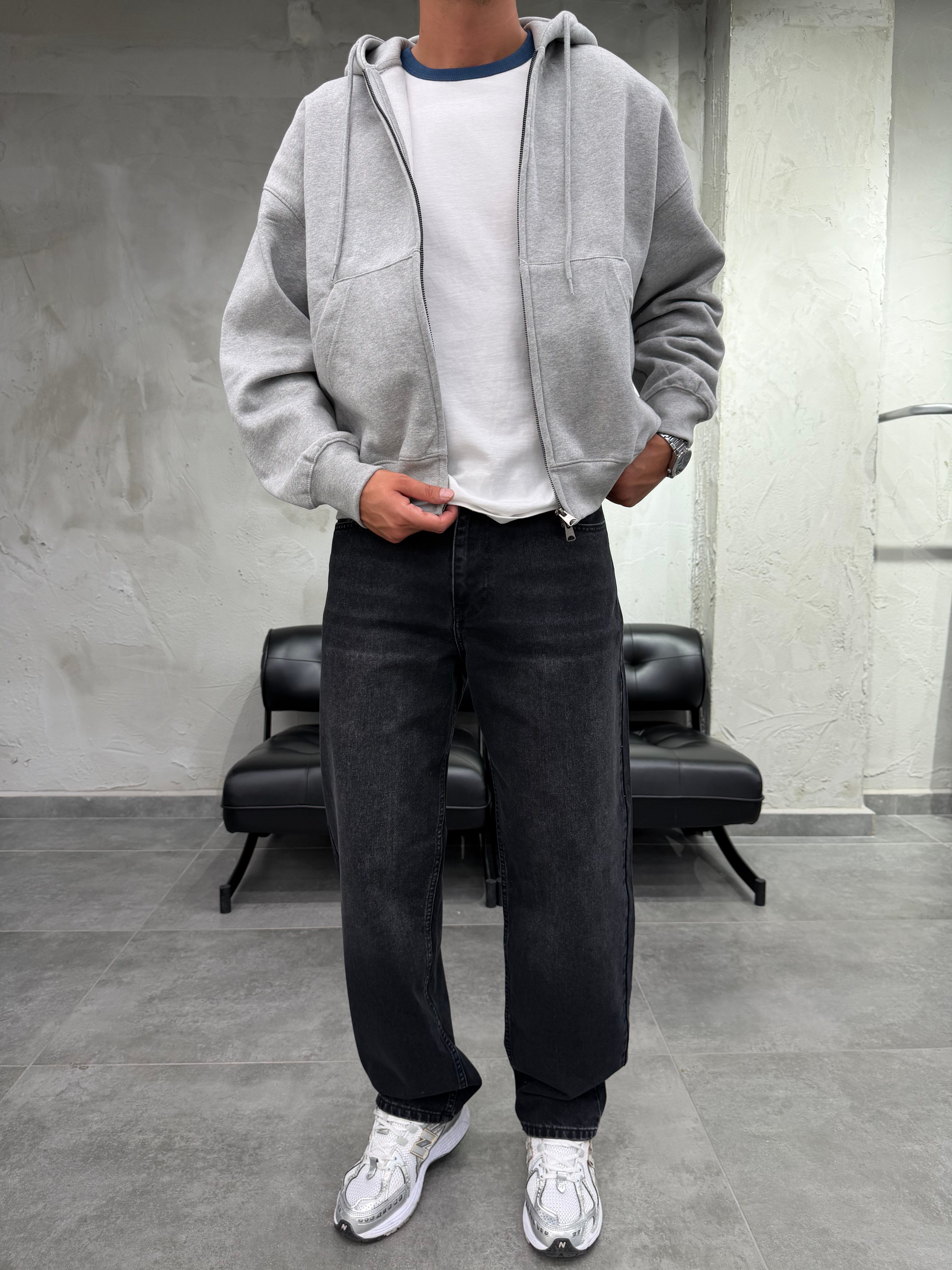 Basic Siyah Yıkamalı Baggy Jean