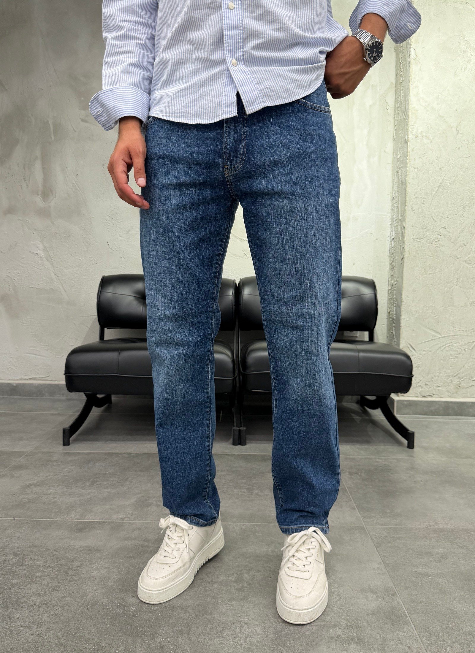 Düz Paça Mavi Regular Fit Jean