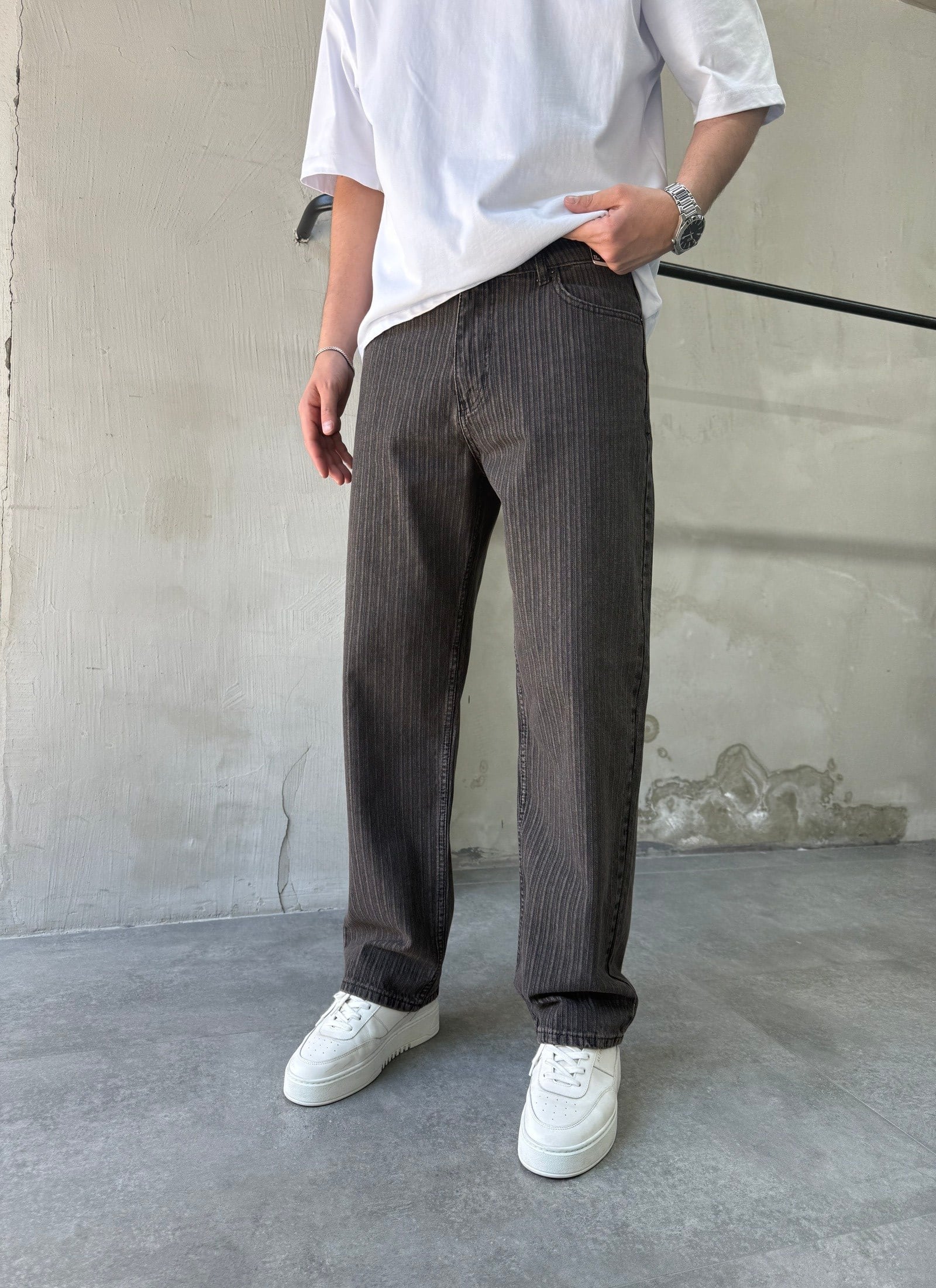 Espiga Soluk Efektli Kahve Baggy Jean