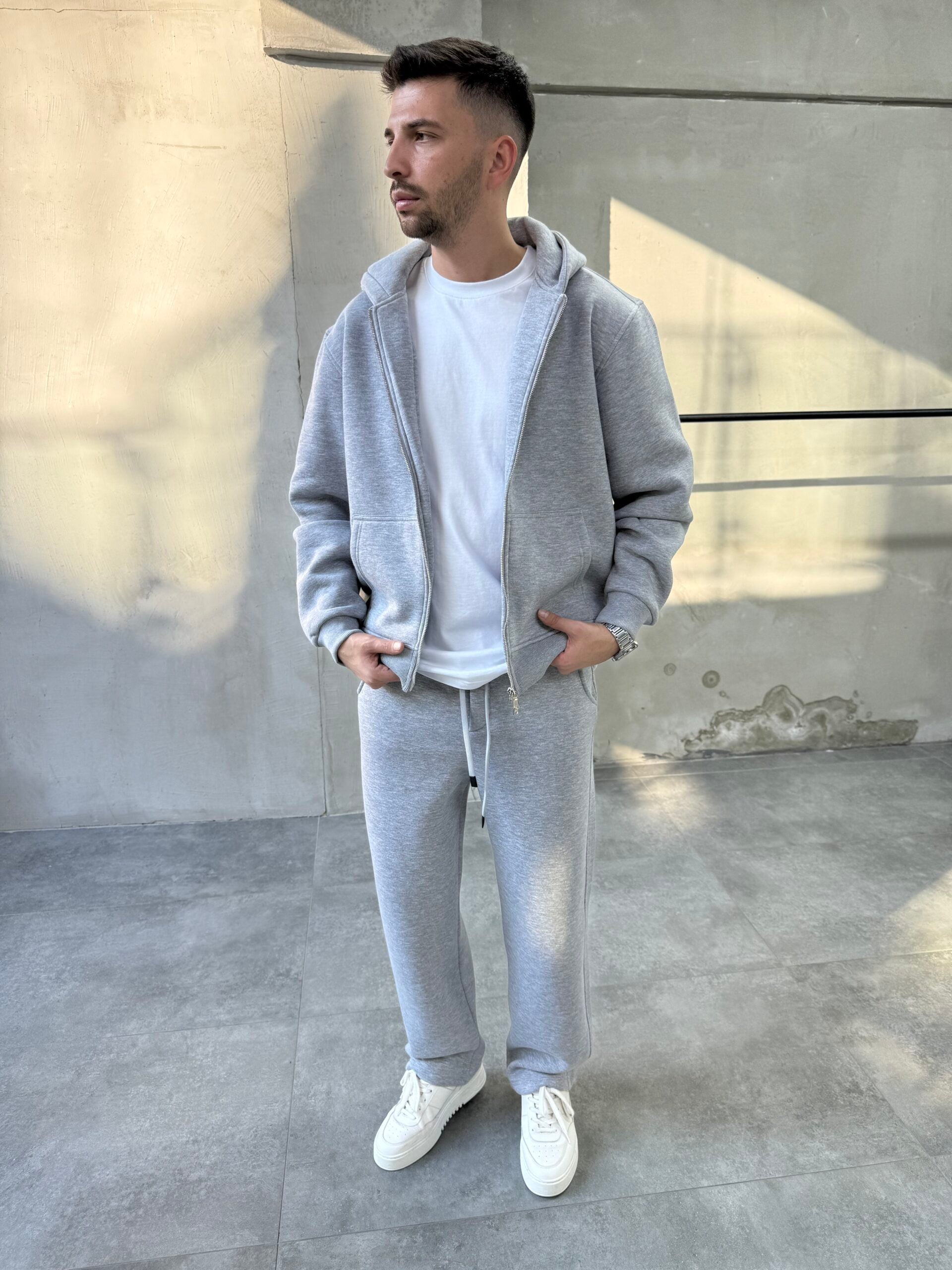 Fermuarlı Basic Gri Eşofman Takımı