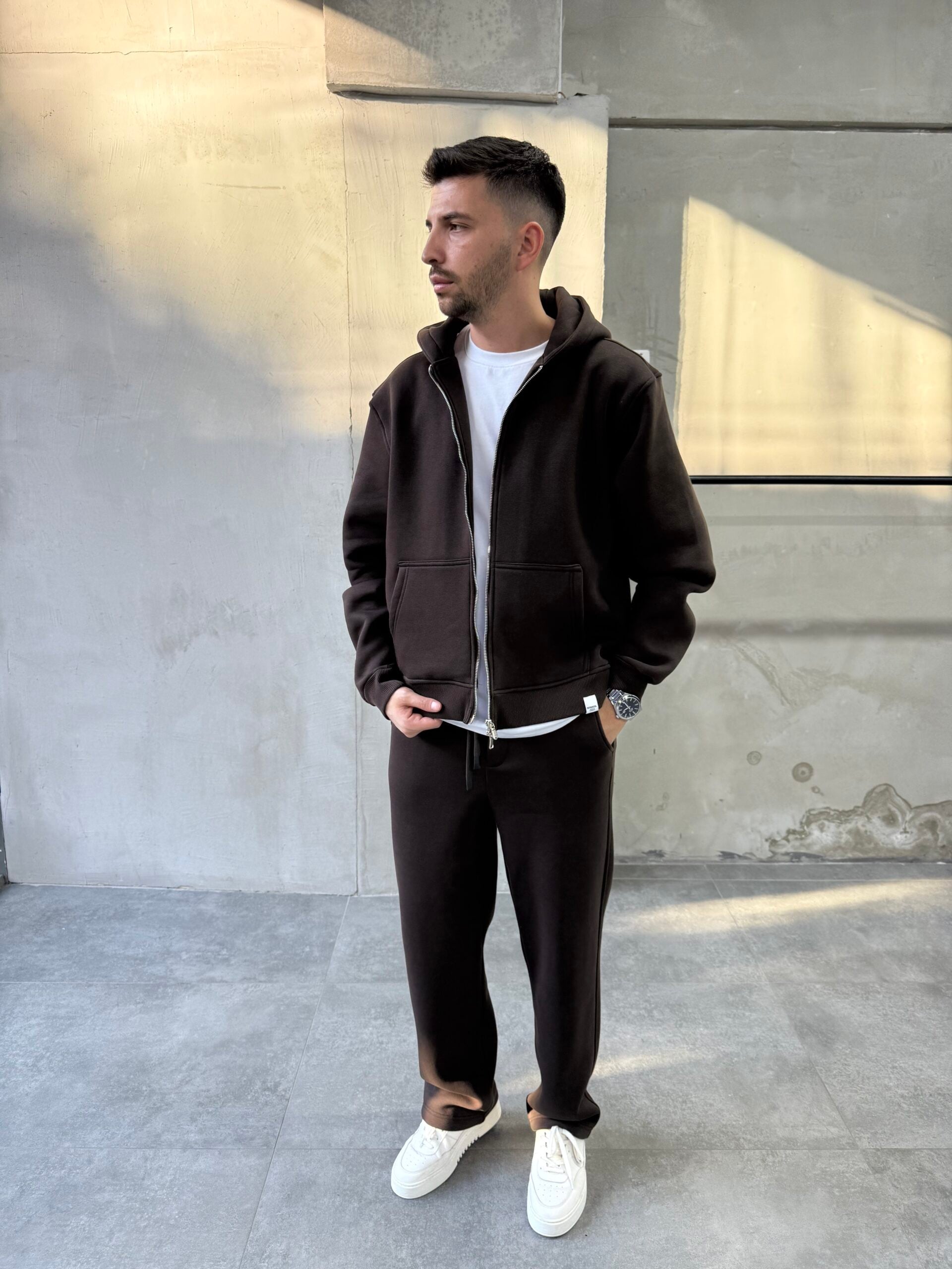 Fermuarlı Basic Kahve Eşofman Takımı