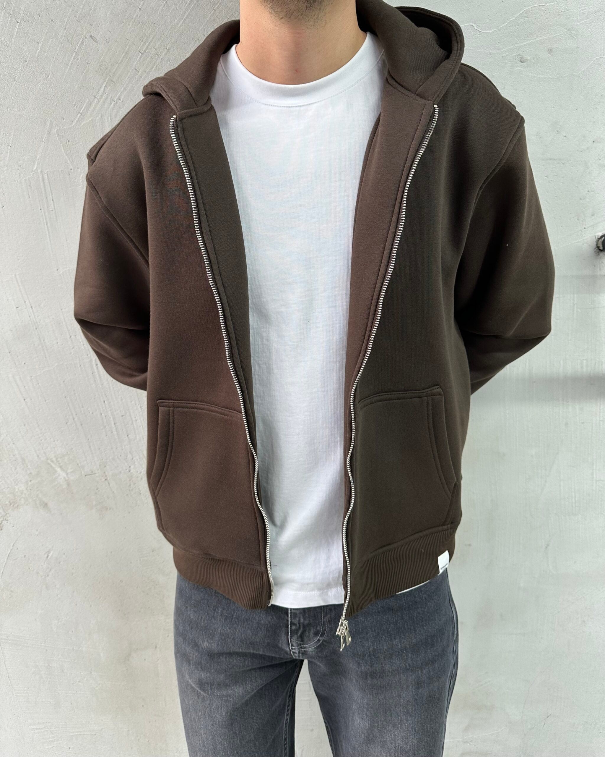 Kapüşonlu Basic Kahve Sweatshirt