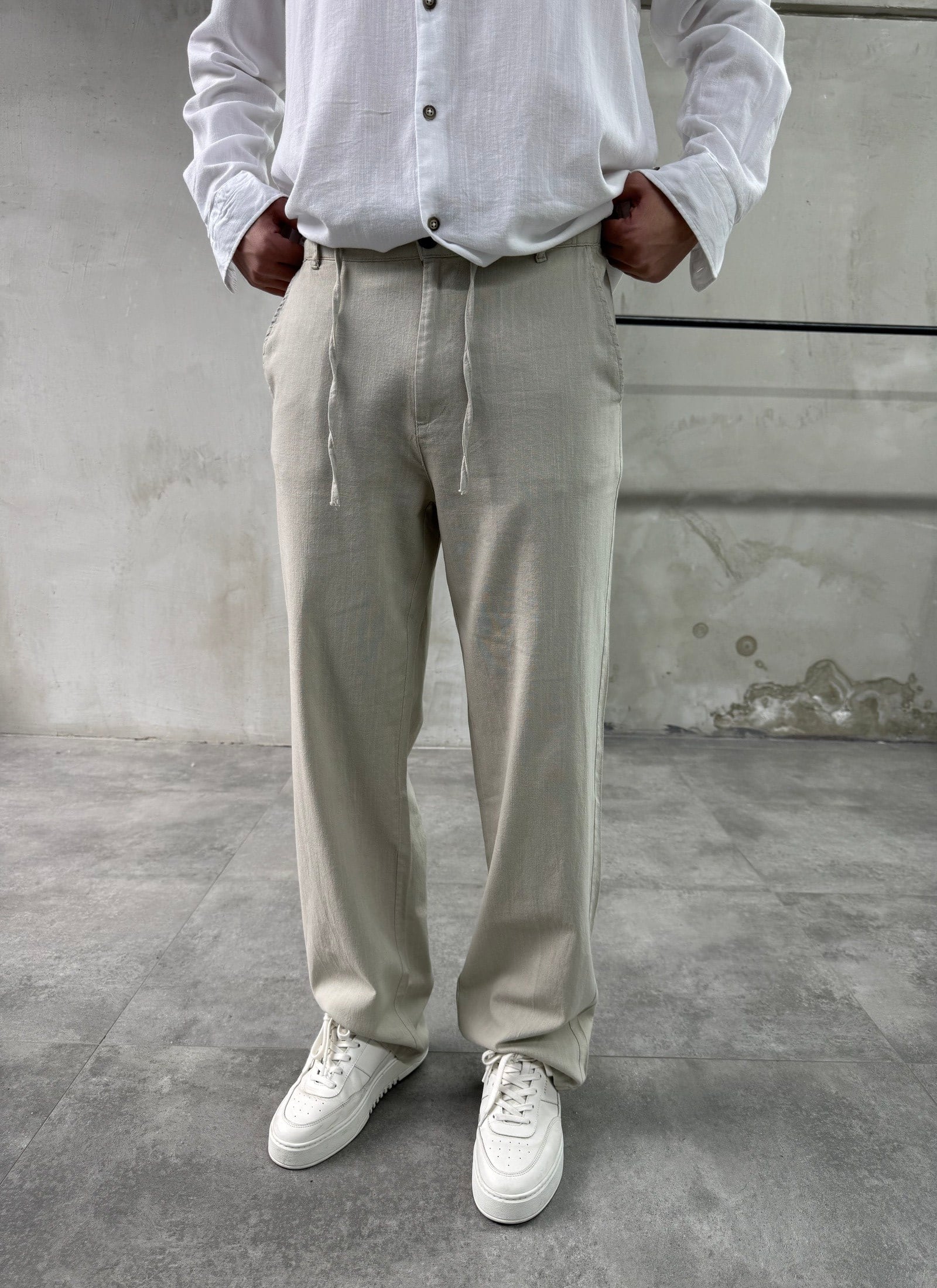 Keten Pamuk Bej Baggy Pantolon