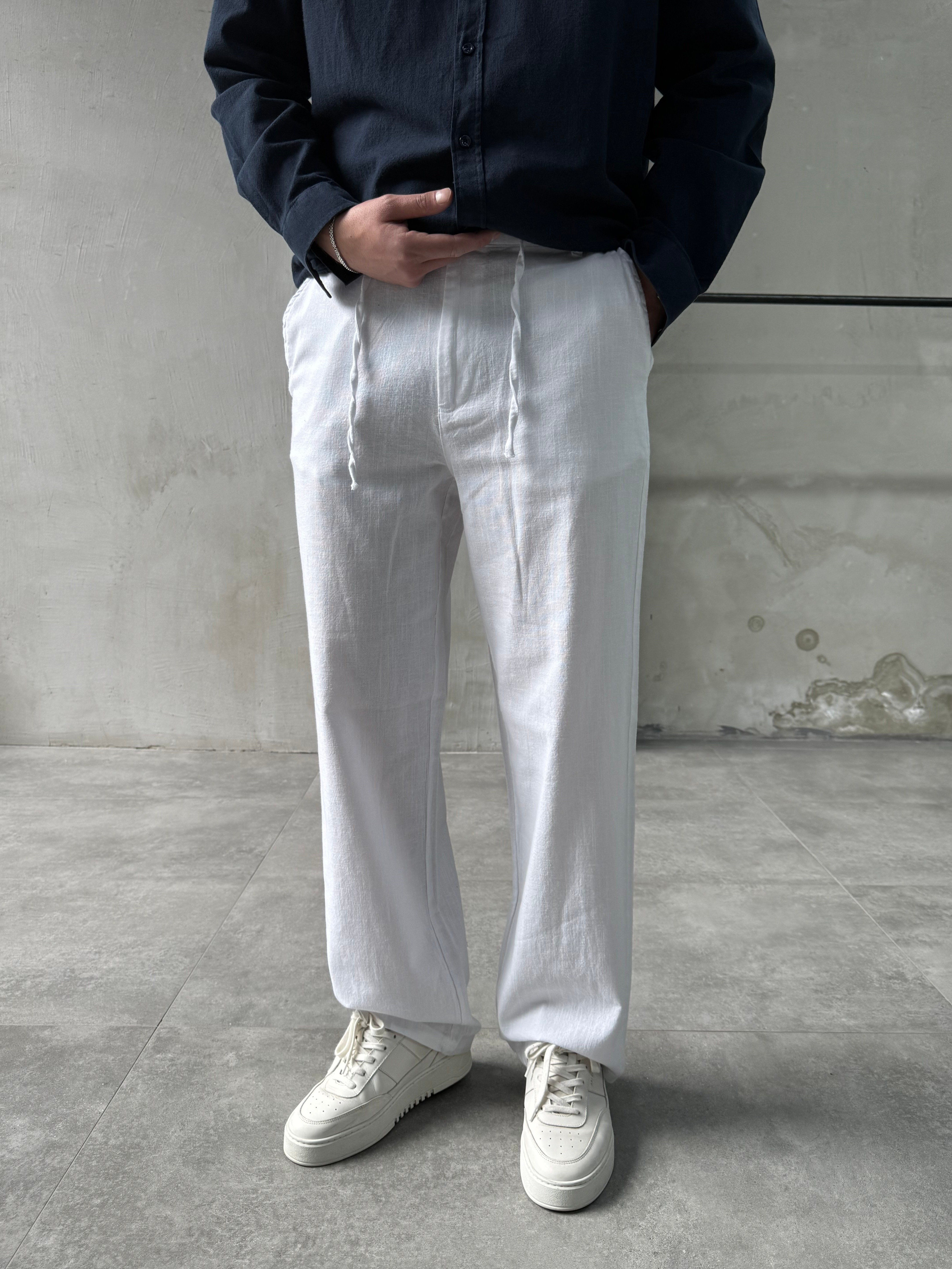 Keten Pamuk Beyaz Baggy Pantolon