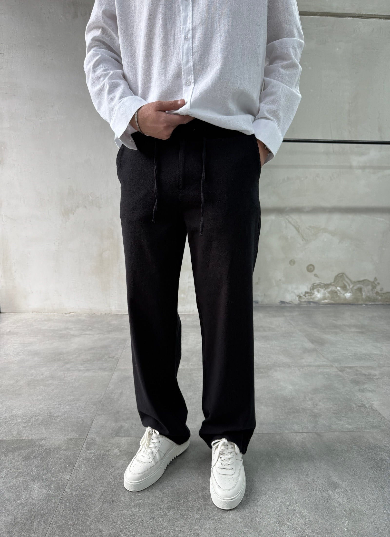 Keten Pamuk Siyah Baggy Pantolon