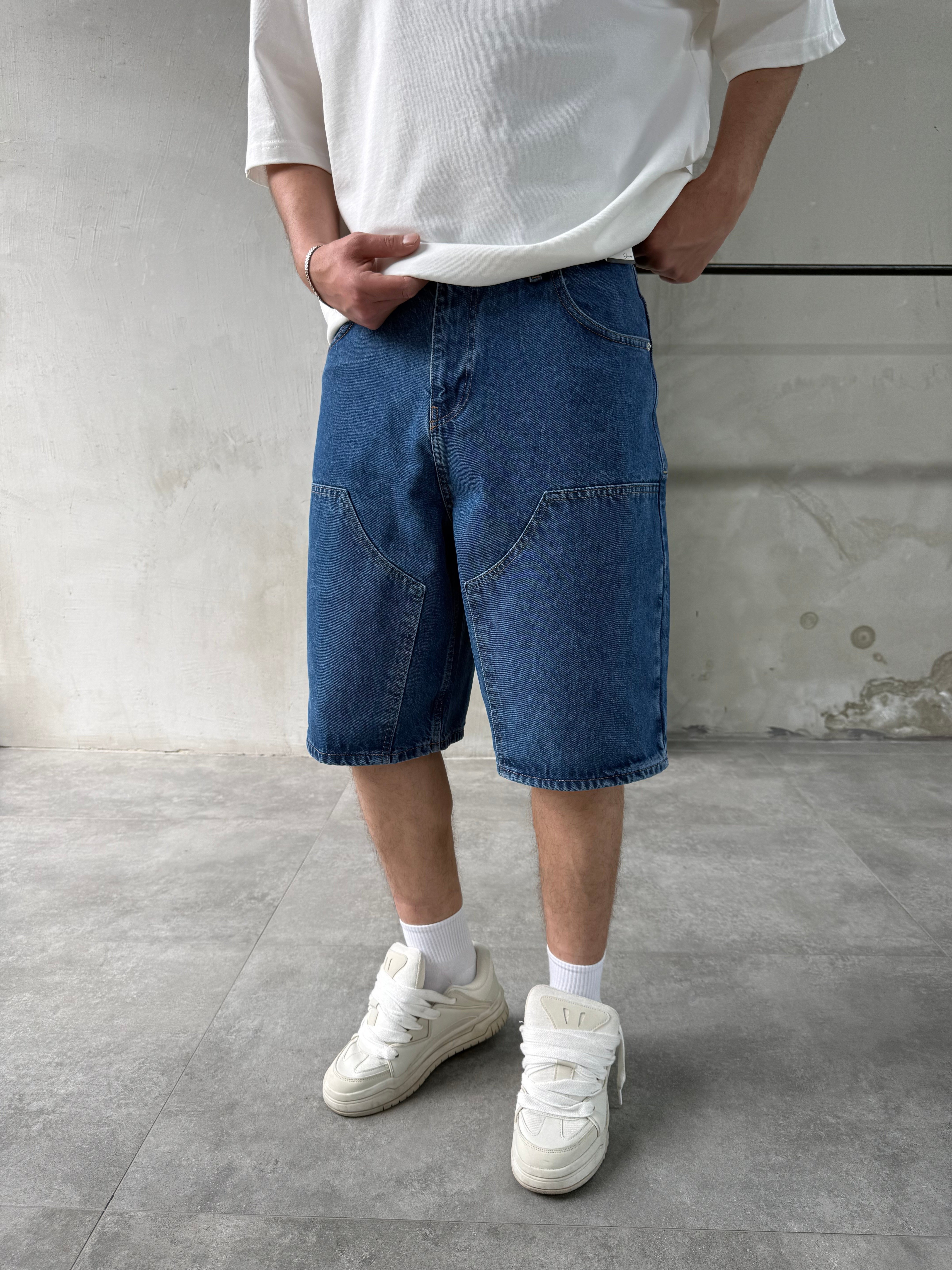 Parça Dikişli Koyu Mavi Bermuda Baggy Şort