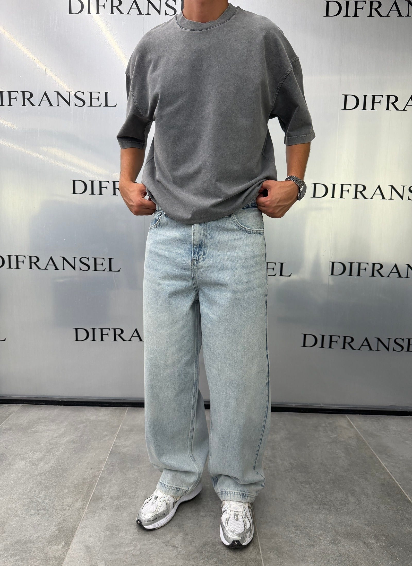 Süper Baggy Yıkamalı Eskitme Mavi  Fit Jean