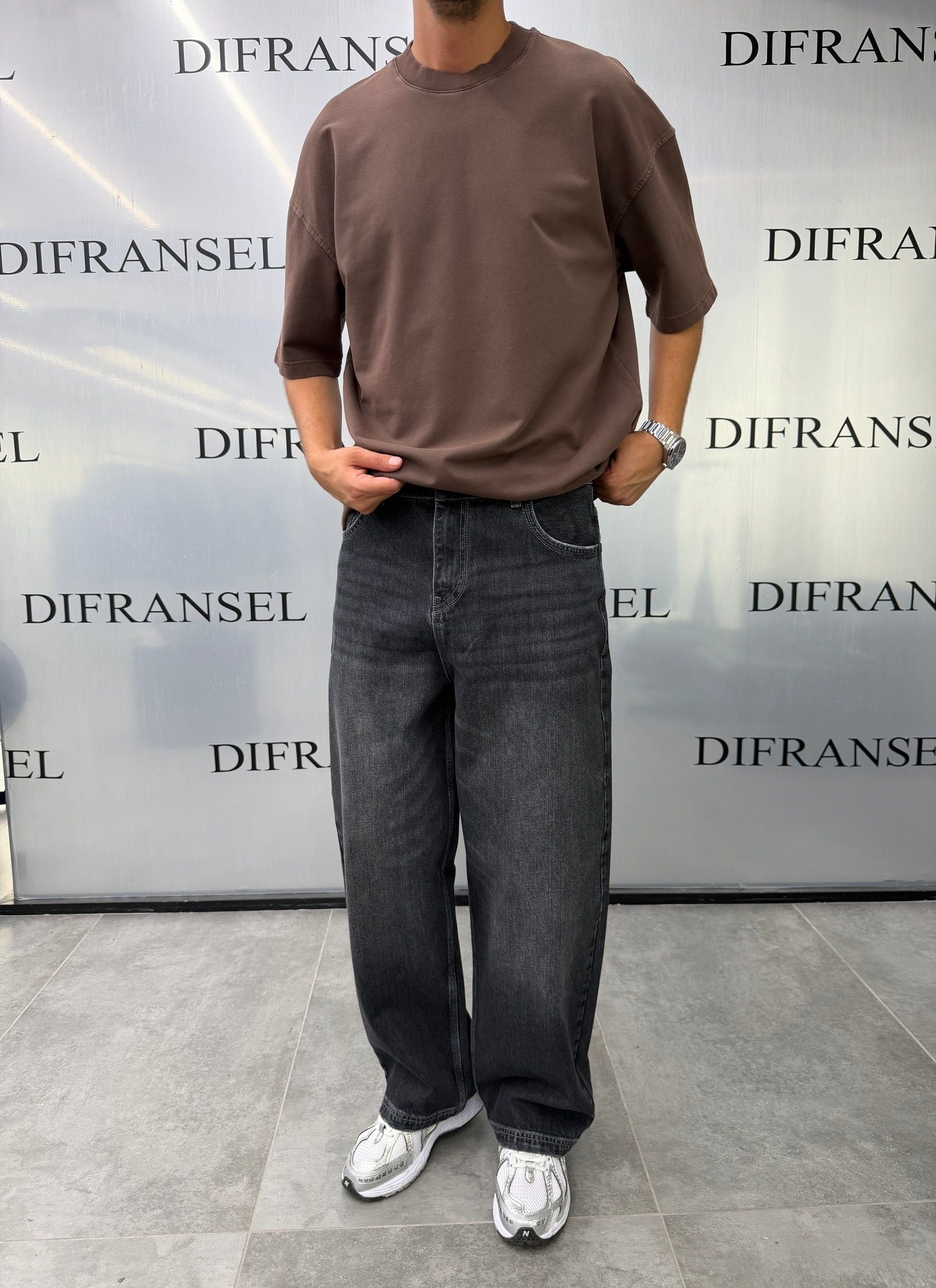 Süper Baggy Yıkamalı Siyah  Fit Jean