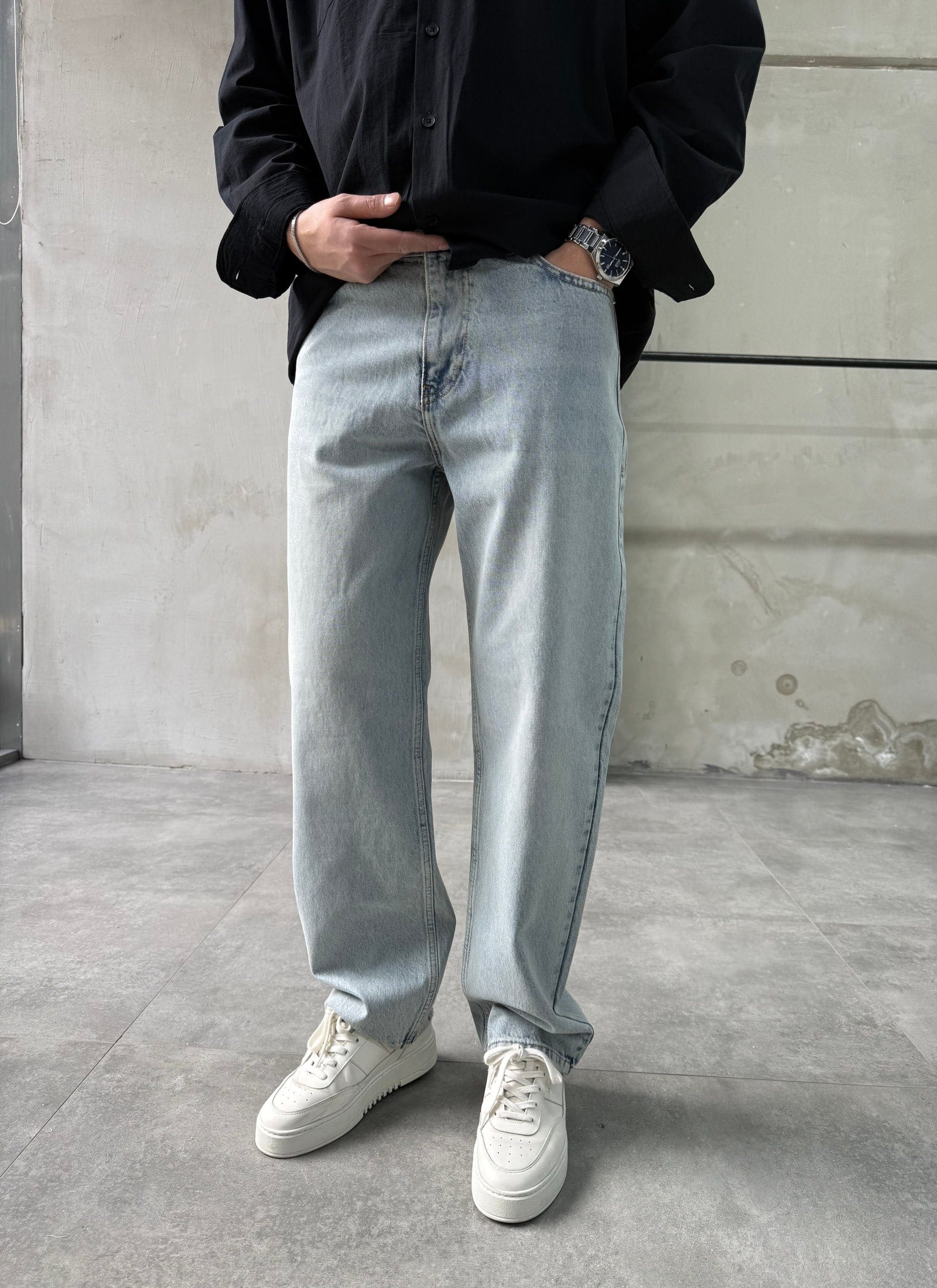 Yıkamalı Relaxed Fit Eskitme Mavi Boyfriend Jean