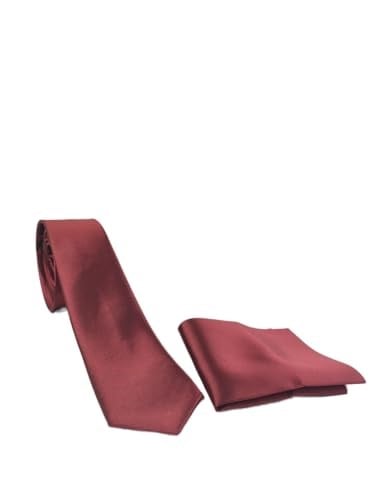1. Kalite Saten Parlak Slim Kravat Mendil Seti Bordo bordo Tek Ebat bordo Tek Ebat ars-268