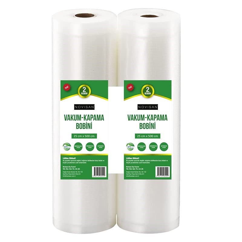 10 Metre (2 Adet 25cm X 5 Metre) Gofrajlı Tırtıklı Rulo Vakum Poşeti 2'li Bobin Vakumlama folyosu vakumlu rul, BPA içermez, tüm vakumlama makineleri için, kaynatılabilir, tekrar kullanılabilir