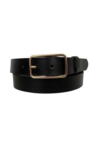 %100 Hakiki Deri Gold Dikdörtgen Tokalı Siyah İnce Kadın Kemeri, 3cm; 3cm-KDN-05-Siyah.DÜZ