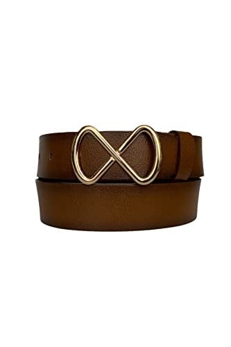 %100 Hakiki Deri, Gold Sonsuz Tokalı Tosado Kadın Kot, Spor Kemer 4 cm; Kahve-byn-42