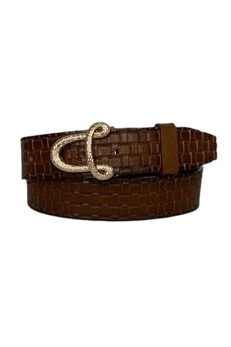 %100 Hakiki Deri, Gold Tokalı Kahverengi Kadın Kot Kemeri 4 cm; ToSado.kare-byn-55