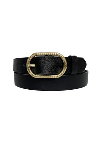 %100 Hakiki Deri Gold Tokalı Siyah İnce Kadın Kemeri, 3 cm; 3cm-KDN-32-Siyah.DÜZ