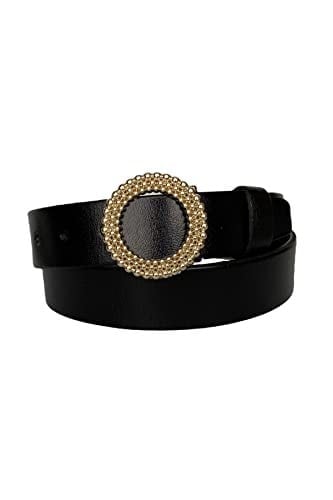 %100 Hakiki Deri, Gold Tokalı Siyah Kadın Kot, Spor Kemer 4 cm; an-byn-59