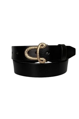 %100 Hakiki Deri, Gold Tokalı Siyah Kadın Kot, Spor Kemer 4 cm; an-byn-55
