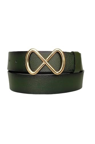 %100 Hakiki Deri, Gold Tokalı Yeşil Kadın Kot Kemeri 4 cm; Yeşil-byn-42