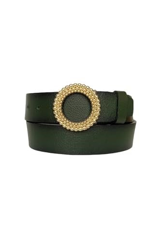%100 Hakiki Deri, Gold Tokalı Yeşil Kadın Kot Kemeri 4 cm; Yeşil-byn-59