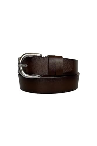 %100 Hakiki Deri, Gümüş Tokalı Koyu Kahverengi Kadın Kot, Spor Kemer 4 cm; KoKa-byn-45