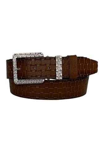 %100 Hakiki Deri, Gümüş Tokalı, Metal Köprülü Kahverengi Kadın Kot Kemeri 4 cm; ToSado.kare-byn-62