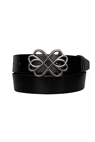 %100 Hakiki Deri, Gümüş Tokalı Siyah Kadın Kot, Spor Kemer 4 cm; an-byn-56