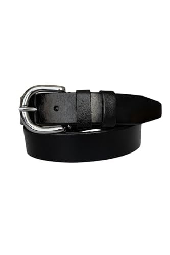 %100 Hakiki Deri, Gümüş Tokalı Siyah Kadın Kot, Spor Kemer 4 cm; an-byn-45