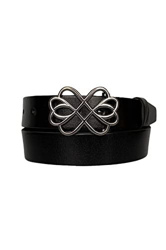 %100 Hakiki Deri, Gümüş Tokalı Siyah Kadın Kot, Spor Kemer 4 cm; an-byn-56