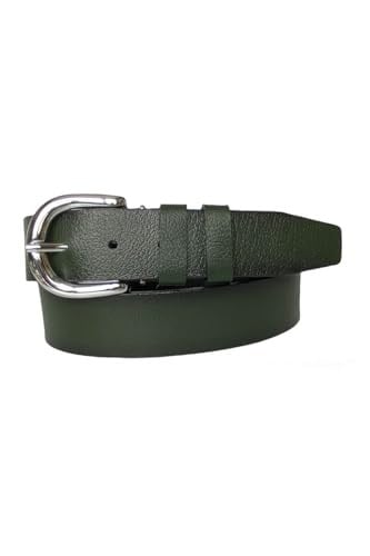 %100 Hakiki Deri, Gümüş Tokalı Yeşil Kadın Kot Kemeri 4 cm; Yeşil-byn-45