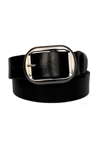 %100 Hakiki Deri, Parlak Gümüş Tokalı Kahverengi Kadın Kot, Spor Kemer 4 cm; Kahve-byn-22