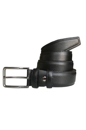 %100 Hakiki Kaliteli Deri, Kenarları Dikişli Siyah Klasik Kumaş Pantolon Kemeri 3,5 cm, Go-Dk-KLA-05