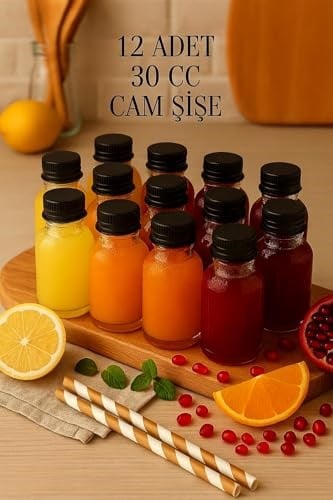 12 Adet Şeffaf Cam Shot Şişesi Sızdırmaz Siyah Plastik Kapaklı Kolonya Koku Süs Çok Amaçlı Şişe 30ml